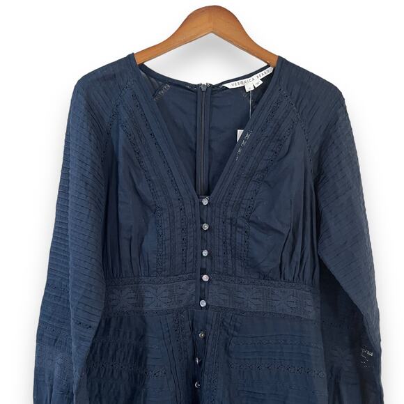 NWT Veronica Beard Addilyn Eyelet Dress In Ink Size 10 Navy Blue Cotton $498 - Picture 6 of 15